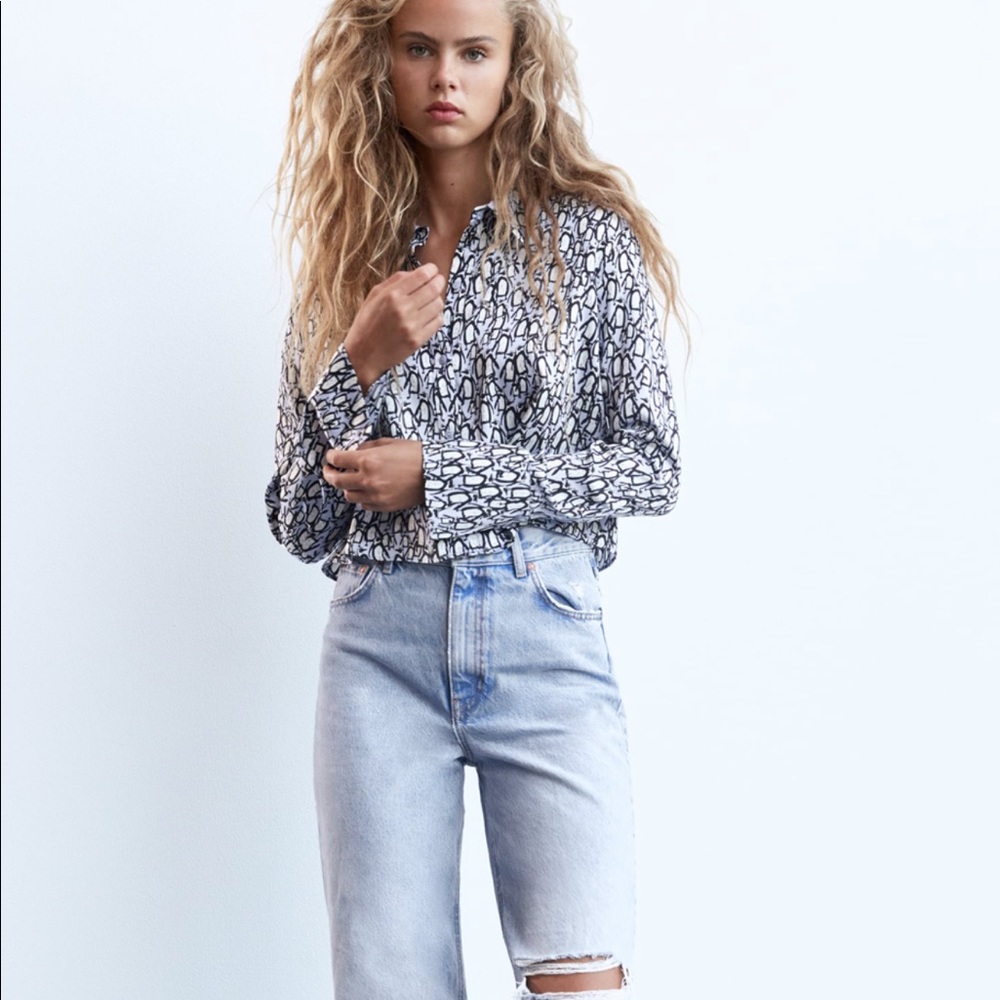 Zara blue penguin print shirt, NWT, S